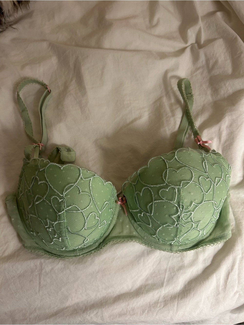 Victoria’s Secret Mint Green Heart Embroidered Push-Up Bra 34C